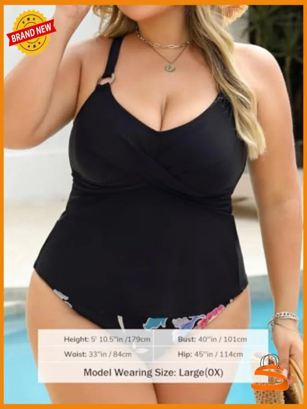Plus Size Tankini Set V Neck Crisscross Back Tie O Ring